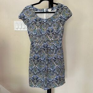 J Crew Silk Cotton Classic Fitted Short Sleeve Paisley Dress